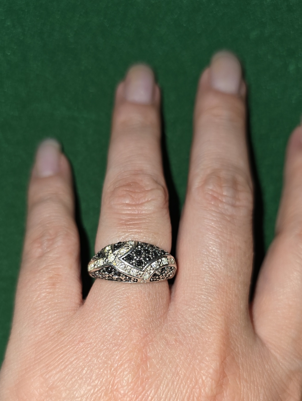 Sterling Silver Black & White Pavé Crossover Statement Ring